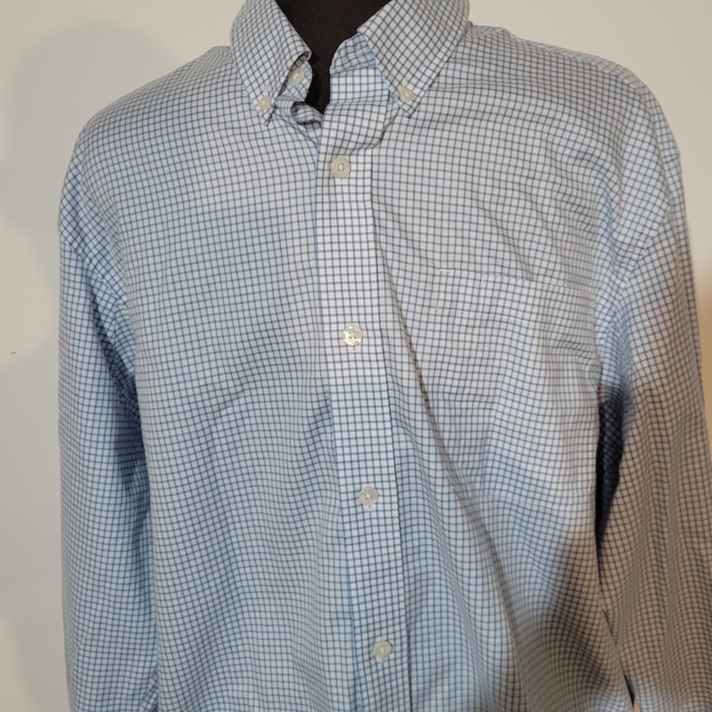 Duluth Trading Co Mens Check Long Sleeve Button Down Shirt Size Large Blue White